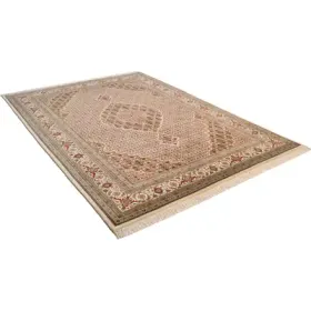 THEKO Orientteppich "Mahi Tabriz, handgeknüpft" rechteckig 12 mm Höhe Material: 80%Wolle, 20% Seide, mit Fransen, Wohnzimmer