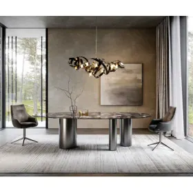Esstisch Edge Oval 280x130 Keramik Iris FMG Agatablack Troa Edelstahl Graphit