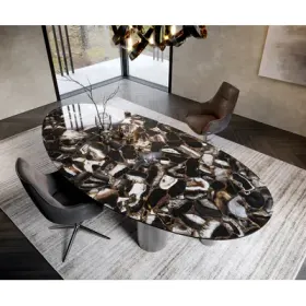 Esstisch Edge Oval 280x130 Keramik Iris FMG Agatablack Pilier Edelstahl Graphit