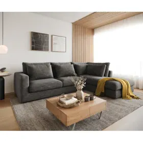 Ecksofa Isla 330x225 cm Chenille Anthrazit Ottomane rechts